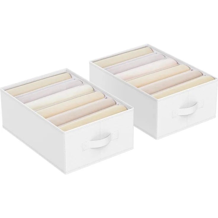 SONGMICS Kleiderschrank-Organizer 2er Set, Aufbewahrungsbox 6 Fächer, Schubladen-Ordnungssystem, Ordnungsboxen faltbar, 42 x 30 x 17 cm, für Hosen, Kleidung, wolkenweiß