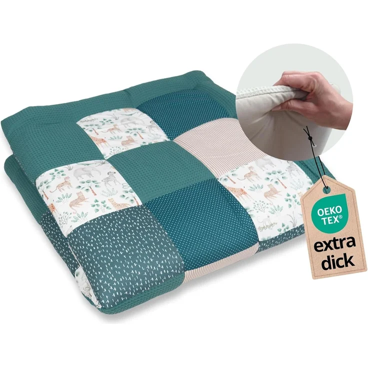 ULLENBOOM Krabbeldecke für Baby 140x140 cm, 100% Oeko-TEX Materialien, Made in EU, Dick & weich gepolstert, Madagaskar - ideal als Babydecke, Krabbelmatte & Spieldecke Baby