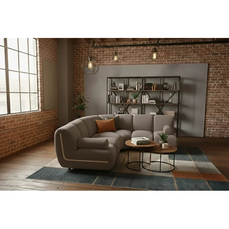 KAWOLA Modulsofa LAYLA Ecksofa 3 Module 2 Armlehnkissen Velvet taupe 74 x 213 x 213 cm – Bild 1
