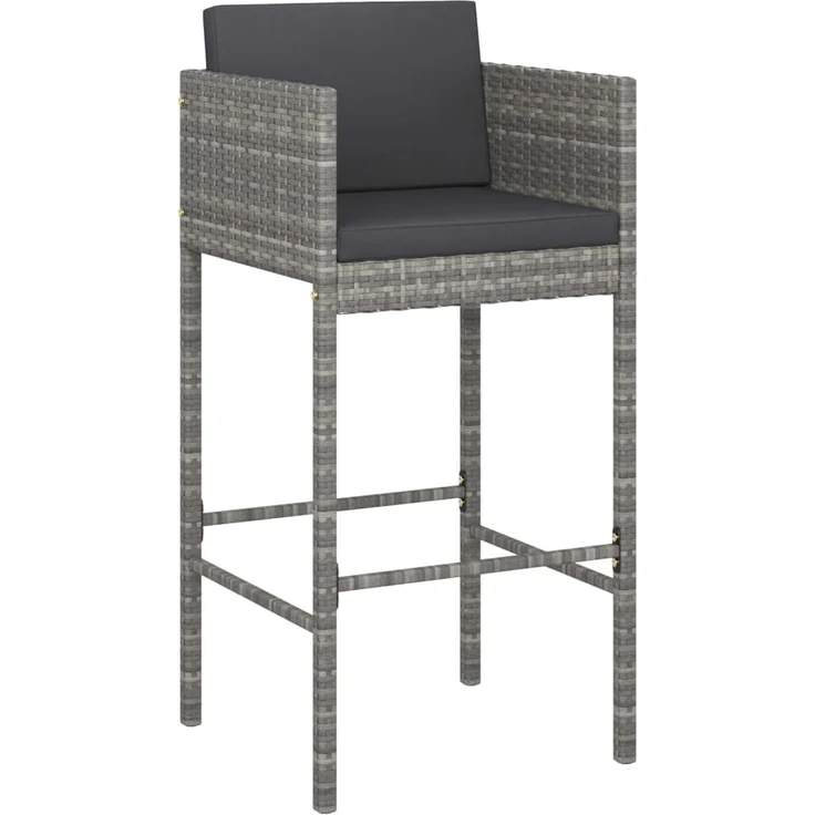 vidaXL 3-tlg. Gartenbar-Set mit Kissen Poly Rattan Grau 3094779 – Bild 2