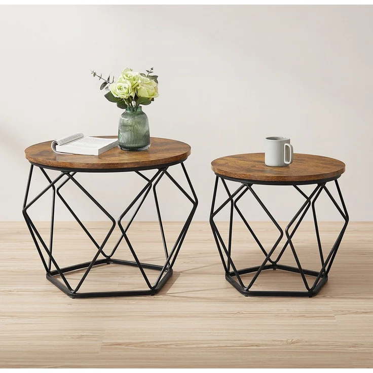 Vasagle Couchtische 2er-Set, Holzspanplatte braun/schwarz, Ø50x40 und Ø40x36 cm – Bild 1