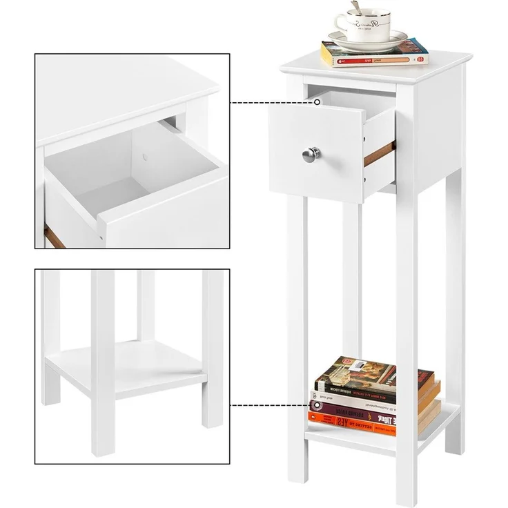 Yaheetech 2er-Set Nachttisch mit Schublade, Holz weiß, 70x25x25 cm – Bild 6