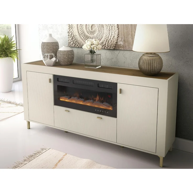 Kommode Mossa 2D1S MO07 mit Kamin (Farbe: Cashmere / Cashmere + Eiche Whisky) – Bild 2