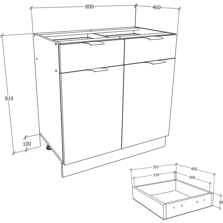 VCM Küchenmöbel Unterschrank Fasola 920533 Weiß / Anthrazit H. 82 x B. 80 x T. 46 cm – Bild 3