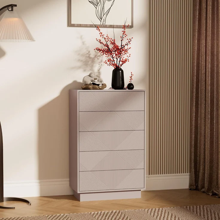 UEV Kommode mit 5 Schubladen, Kommodenschrank Sideboard schmal (Moka), Sideboard Schubladenschrank Push to Open, Mehrzweckschrank für Wohnzimmer Schlafzimmer Flur Büro 60x33,5x94cm--Mokka--60x33.5x94cm--YOUDENOVA – Bild 2