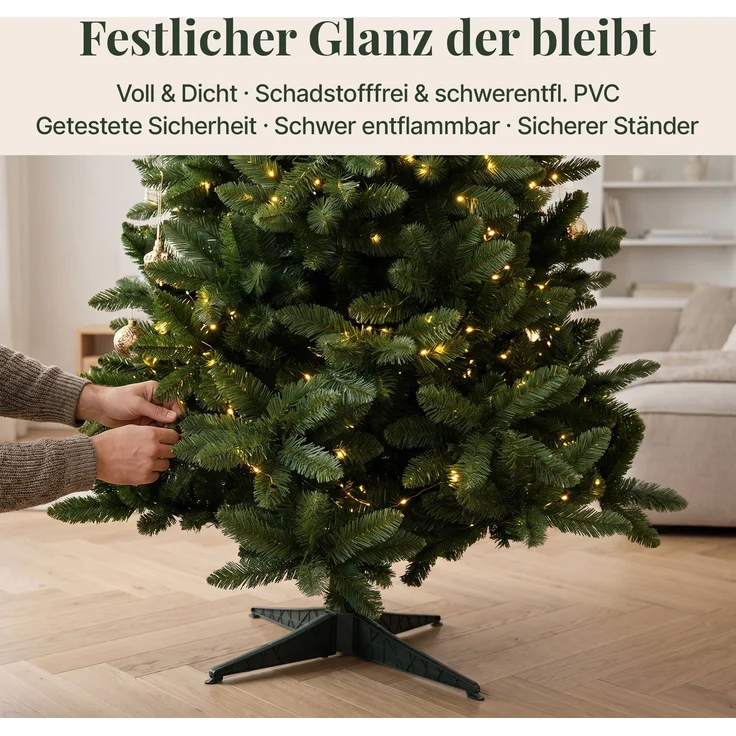 Aurelia Home Künstlicher Weihnachtsbaum 220 cm – PVC-Zweige, Kreuzständer – Bild 4