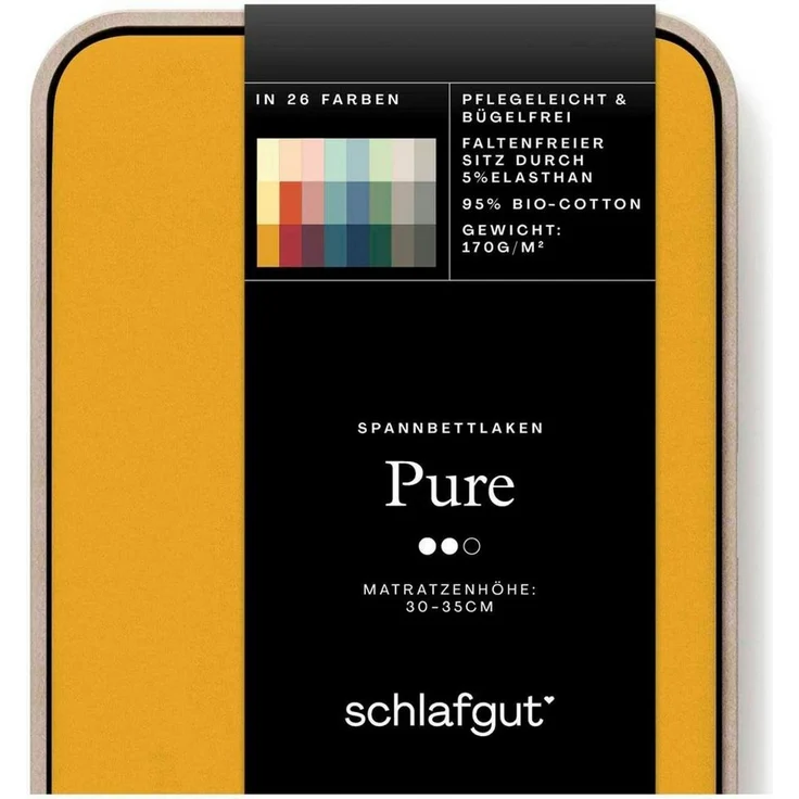 Schlafgut 'Pure' Spannbettlaken, Gummizug: rundum, für Matratzen bis 30cm Höhe, Bio-Baumwolle mit Elasthan, Yellow Deep, L 140x200 cm - 160x220 cm – Bild 3