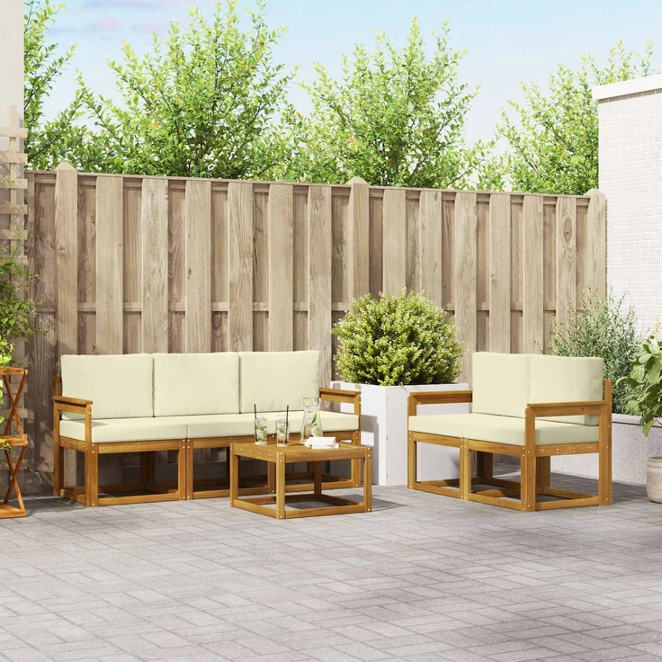 vidaXL Outdoor-Sofagarnitur mit Kissen 6 pcs Natur und Creme 3365998 – Bild 1