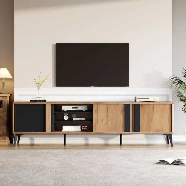 Merax 180 cm Rustikales Braun-TV-Schrank, Lowboard,TV-Board, TV-Kommode – Bild 2