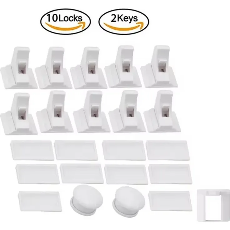Montegoni Kindersicherung 10x Baby Magnet Schrankschloss mit 2 Schlüsseln Kindersicherung, Unsichtbar, magnetisch, selbstklebend, ohne Bohren, mit 2 Schlüsseln