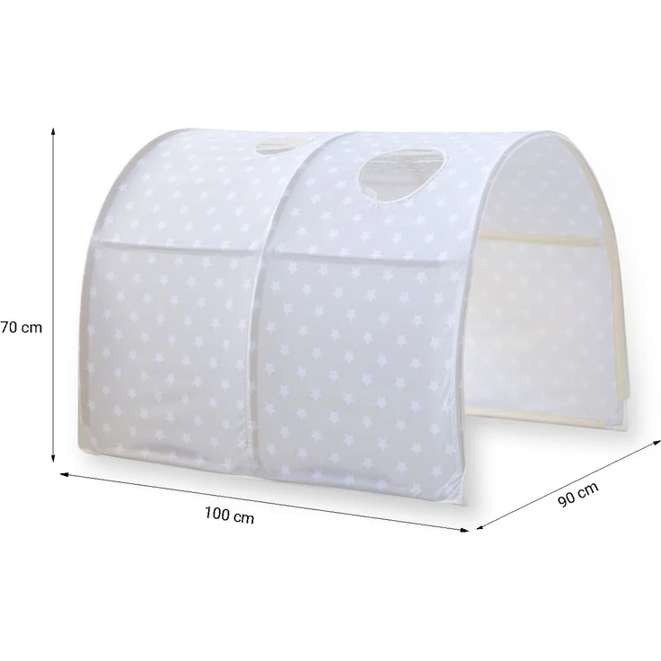 Hochbett mit Lattenrost 90x200 Turm Tunnel Rutsche Stockbett Grau Kinderbett Holz Kiefer Vorhang Sterne – Bild 4