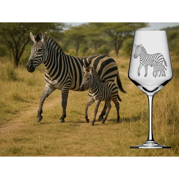 eXODA Weinglas Gravur Zebra mit Baby - 350ml absolut spülmaschinenfest, 1-tlg, Glas, Atemberaubende Darstellung – Bild 2