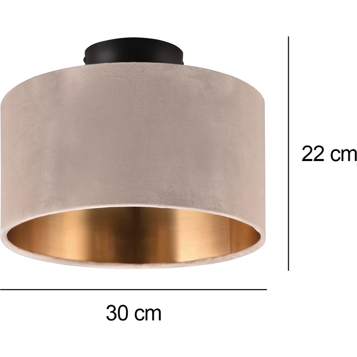 Trio Leuchten Deckenleuchte Julieta 619000244, Metall Schwarz matt, Schirm Samt Beige/goldfarbig, exkl. 2x E14 – Bild 4