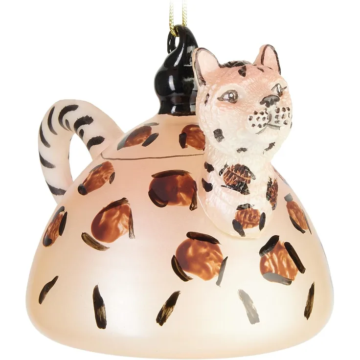 Teekanne Leopard Weihnachtskugel aus Glas - Handbemalt und Mundgeblasen