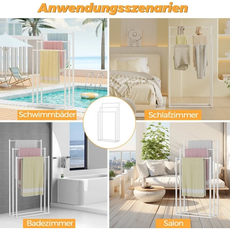 Rhein Beleuchtung Kleiderständer 3-stufiger Handtuchhalter stehend, freistehender Stummer Diener Metall, (Set, 1 St, Für Bad, Schlafzimmer & Waschküche – als Kleiderständer nutzbar), Rostfreier Herrendiener – ohne Bohren, stabil & schnell montierbar – Bild 3
