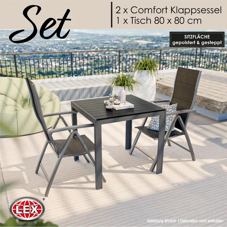 Gartenmöbel Set Alu Tisch 3-tlg. Liegestuhl Gartenset Sitzgruppe anthrazit
