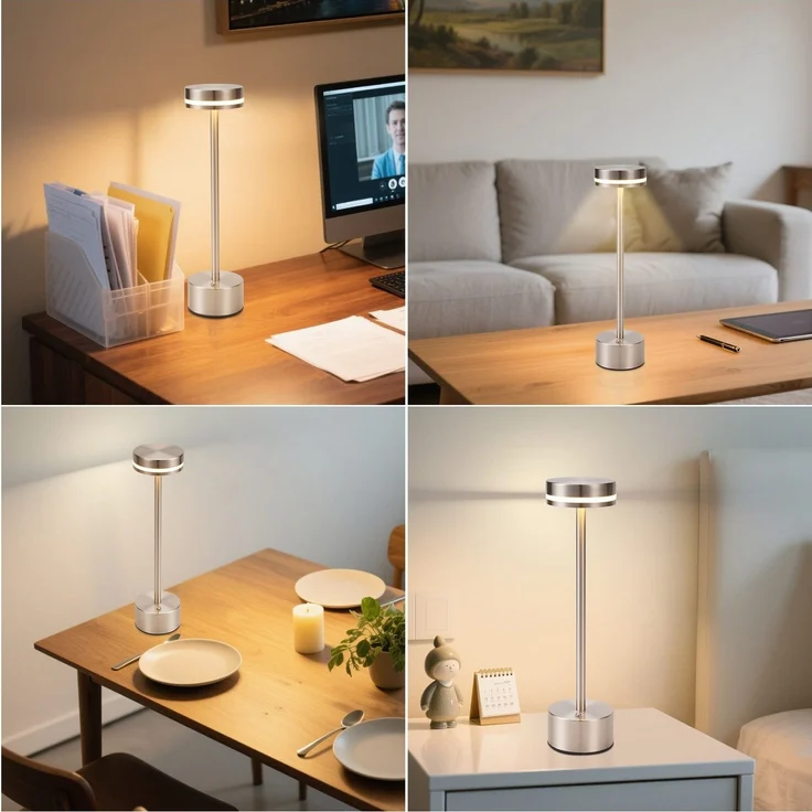 ZMH Tischlampe Akku LED- Tischleuchte Kabellos - Nachttischlampe Dimmbare mit USB-C Aufladbar Batterie Touch- Lampe Gold Tischlampen -für Schlafzimmer Esszimmer Büro (Silber, 2ER) – Bild 6