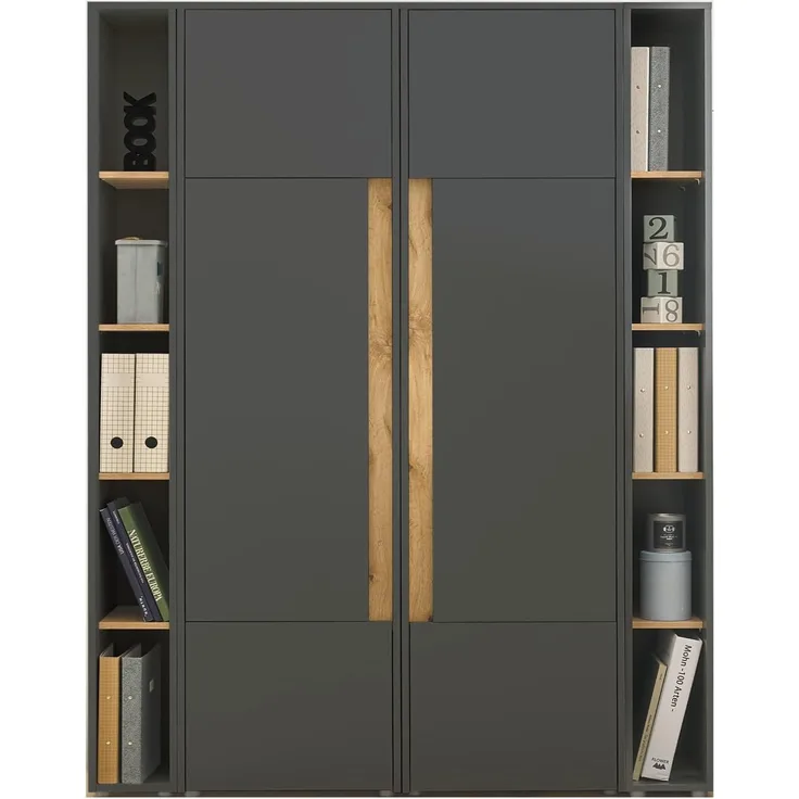 Aktenschrank Set Center in grau matt und Eiche Wotan 140 x 200 cm