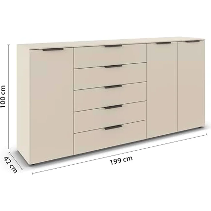 Rauch Möbel Flipp, Kommode für Schlafzimmer, Kinderzimmer, Wohnzimmer, Jugendzimmer, Flur, Garderobe, 3-türig, 5 Schubladen, mit Softclose-Funktion, Farbe Beige, Breite 199 cm – Bild 4