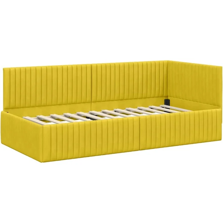vidaXL Eckbettgestell mit Matratze mit Kopfteil 2 pcs Gelb Samt 3393814 – Bild 6