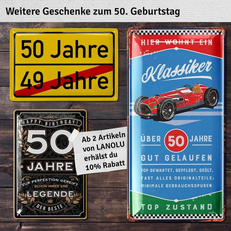 LANOLU Blechschild Oldtimer 50 Jahre - 17x34cm – Metall – Mehrfarbig – 17118 – Bild 5
