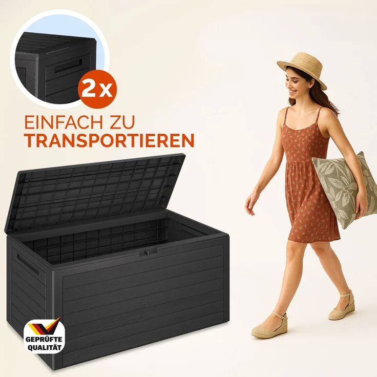 Auflagenbox "Holzoptik" klappbar Deckel 120x46x57cm – Bild 7