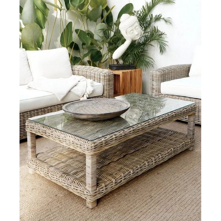 More2Home Couchtisch Rattan-Couchtisch, SPLIT, 100 x 50 cm grau – Bild 1