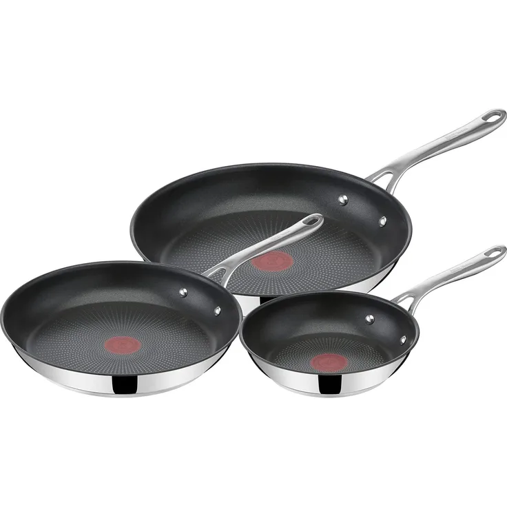 Jamie Oliver by Tefal Cook's Direct On Pfannen-Set 20/24/28 cm, Antihaft, Induktion, Backofenfest, Edelstahl, Genieteter Griff, E304S344