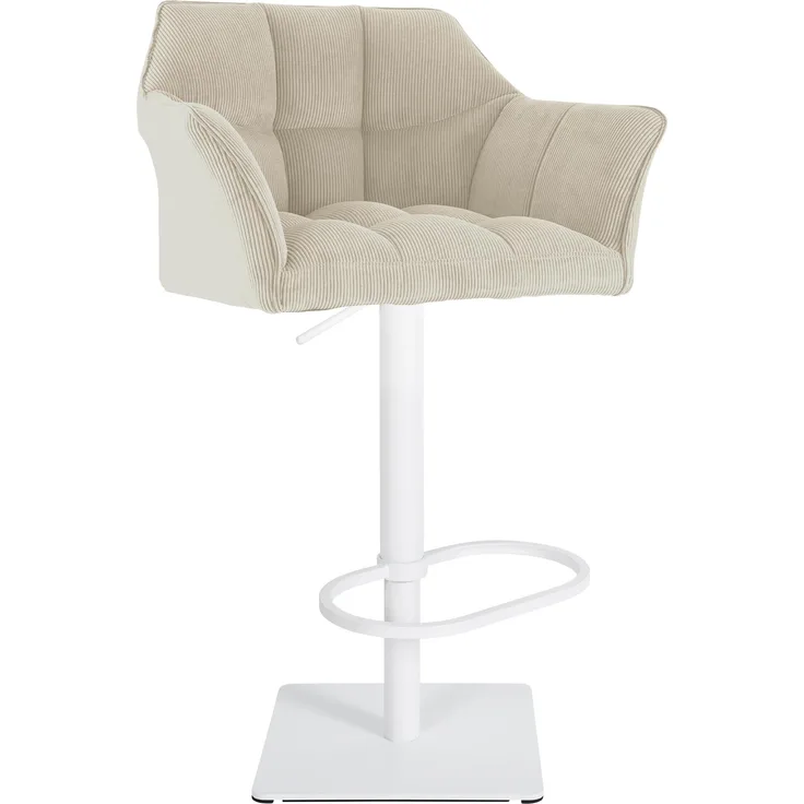 Barhocker SIHAR - Cord Creme 64x45x88 cm Weiß | Barstuhl Mit Lehne Tresenhocker Tresenstuhl Kneipenhocker Kneipenstuhl
