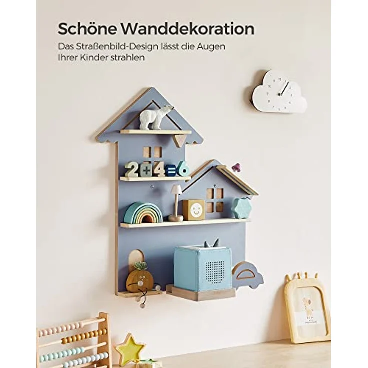 SONGMICS Regal für Toniebox, Wandregal für 35 Figuren, Kinderregal, einfache Montage, Kinderzimmer, Wohnzimmer, grau GKR801G01 – Bild 7