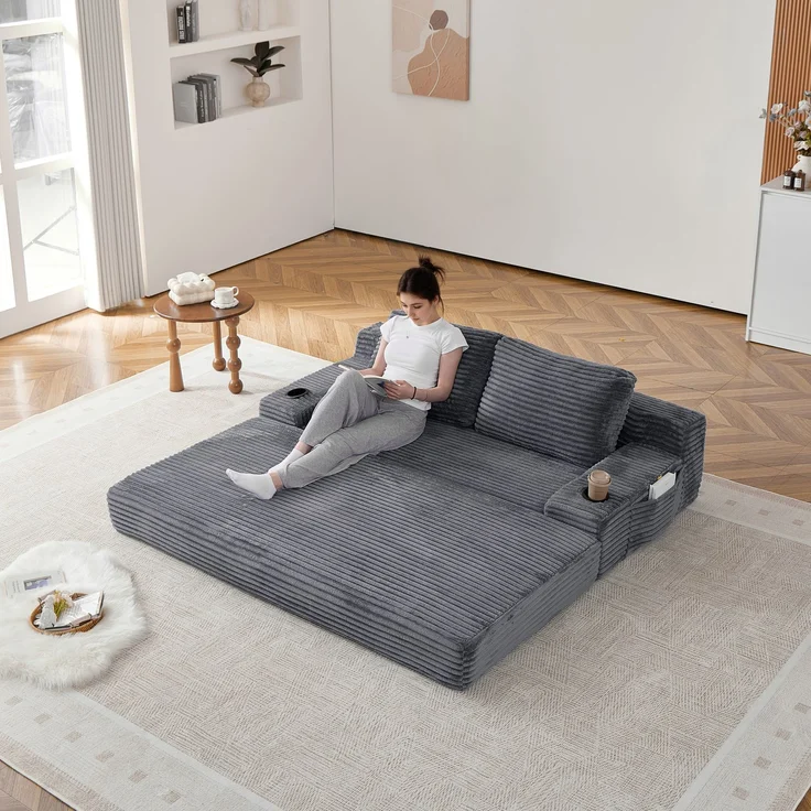 ZUBALIYA Sofa mit LED - Beleuchtung, mit Stauraum, mit Cordbezug, mit breiten Armlehnen, ohne aufwendige Montage – Bild 19