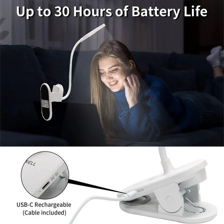 LQWELL LED Leselampe Leselampe Bett, Clip-On,3 Helligkeitsstufen,dimmbar, Leselampe Buch, LED fest integriert, Warmweiß, Naturweiß, Kaltweiß, 360° Flexible Klemme Schreibtischlampe für Heimbüro – Bild 4