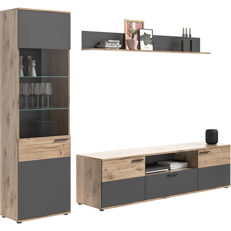 Wohnwand Mason III - Nox Oak / Basalt Grau
