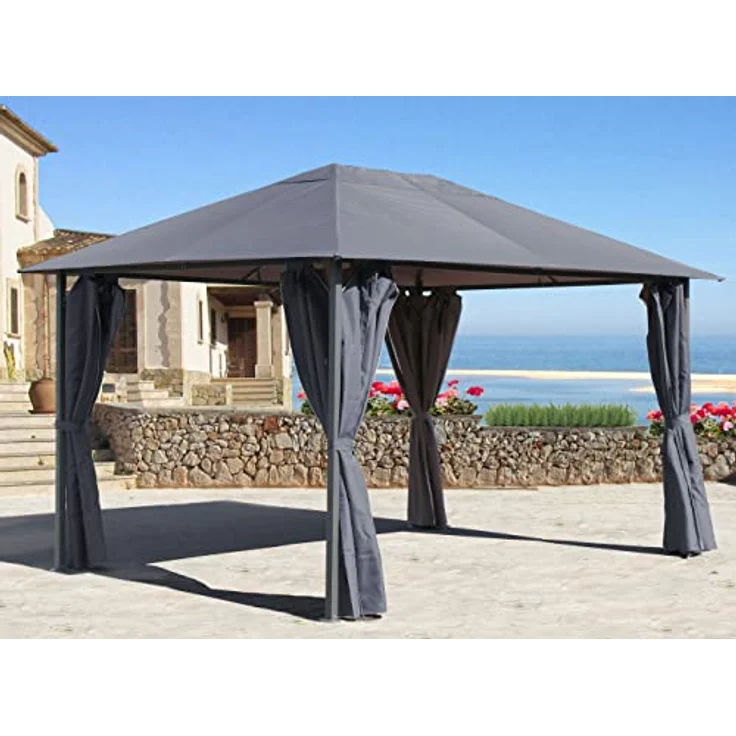 QUICK STAR Pavillon Nizza 3x4m, Metall Gartenpavillon in Grau mit 4 wasserabweisenden Seitenteilen und flexiblen Dachstreben – Bild 1