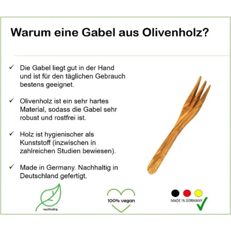 Olivenholz-erleben Tafelgabel 3-zackige Gabel (20 cm) aus Olivenholz (1 Stück), naturbelassen mit antibakterieller Wirkung – Bild 3