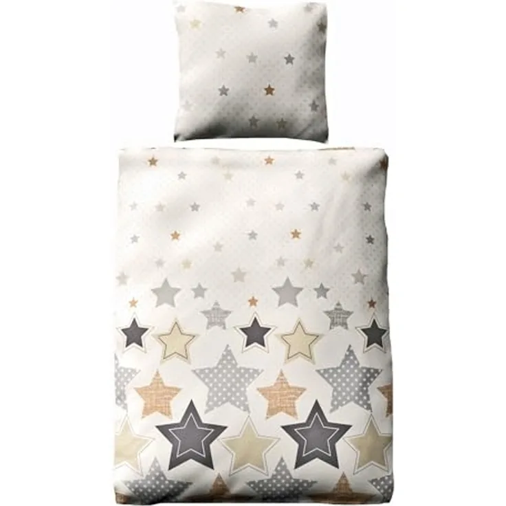 JACK Bettwäsche 135x200cm Sterne Braun Beige Offwhite, Biber, 2 teilig, tolles winterliches Sternendesign