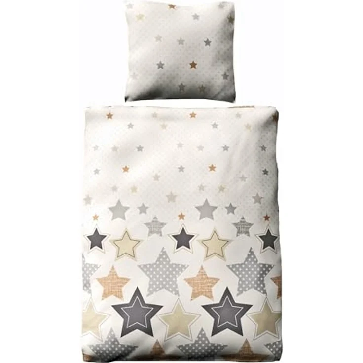 JACK Bettwäsche 135x200cm Sterne Braun Beige Offwhite, Biber, 2 teilig, tolles winterliches Sternendesign – Bild 1