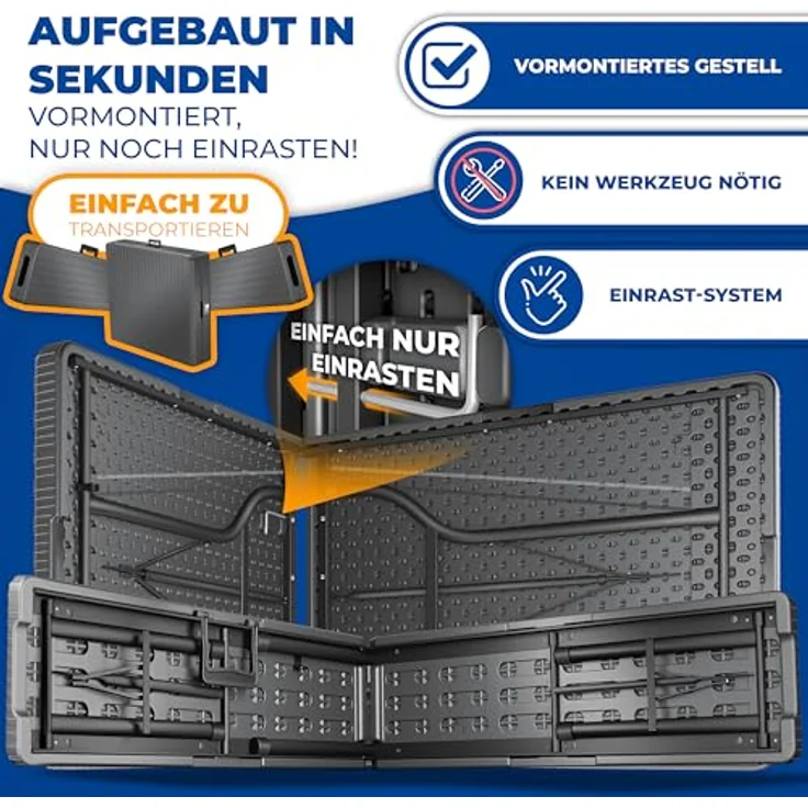 KESSER® Bierzeltgarnitur 3-teilig Set Tisch & 2x Bank | Buffettisch für drinnen & draußen Gartengarnitur klappbar 183x76x74cm Kunststoff Klapptisch Gartentisch inkl. Abdeckung & Tragegriffe Anthrazit, Rattan – Bild 5