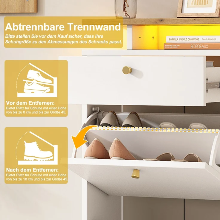DESVIAE Garderobenschrank 3-tlg. mit LED-Beleuchtung und Spiegel 105x151,5x25 cm Spanplatte Weiß – Bild 4