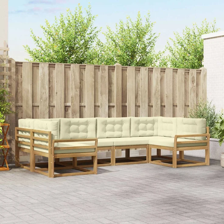 vidaXL Outdoor-Sofagarnitur 6 stk. 6-Sitzer Weiß und Creme 3386934 – Bild 1