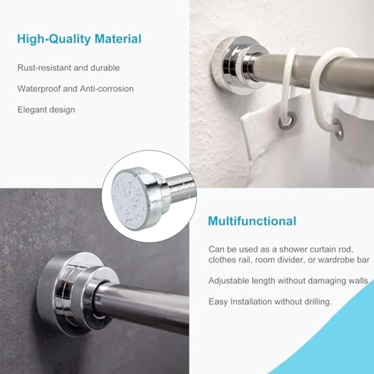 Intirilife Duschvorhangstange, Ø 1.8 mm, geklemmt, Edelstahl, Teleskop Duschstange Duschvorhangstange Ausziehbar Gardinenstange – Bild 6