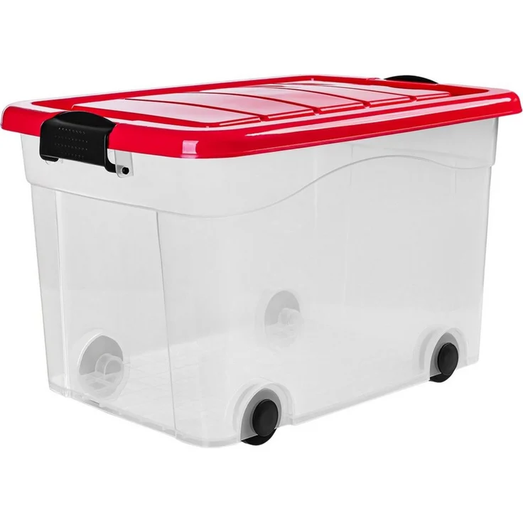 KONZEPT Stapelbox Aufbewahrungsbox 40L mit Deckel & hochwertigen Rollen – bez BPA (1 St), stabilny Verschlüsse, przezroczysty – ​​für Haushalt & Büro – Bild 1