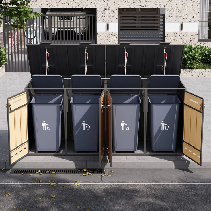 Mülltonnenbox, Mülltonnenverkleidung, 120L 240L, wetterfest, Container, Abfallbehälter, Tonnenhaus, Gartenbox, abschließbare Müllbox (4 Tonnen) – Bild 3
