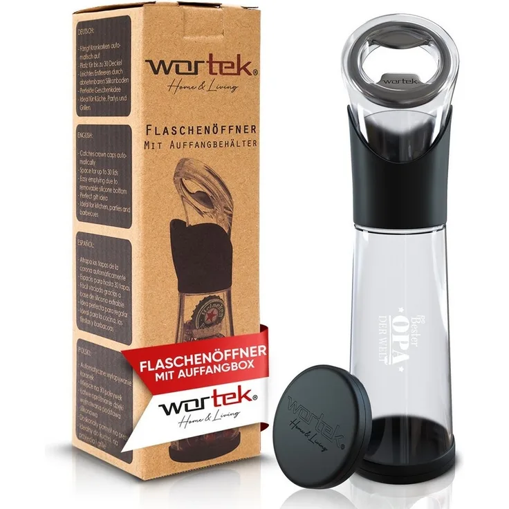 wortek Flaschenöffner Getränkeöffner mit Auffangbehälter Bieröffner (Set, 2-tlg), Geschenk für Männer und Bierliebhaber Biergeschenk