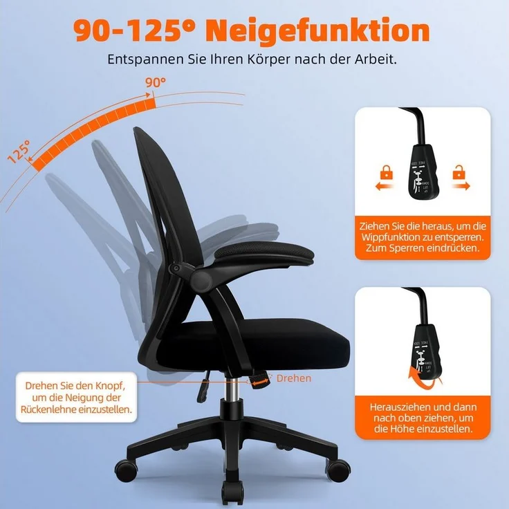 Hiazurm Bürostuhl Bürostuhl,Chefsessel aus Mesh,Ergonomischer Schreibtischstuhl (Verstellbarer Armlehnen, Lendenwirbelstütze,Drehstuhl Wippfunktion,Atmungsaktiv), Verlängerte und Verbreiterte Rückenlehne, Bis 155 kg,Schwarz (2pcs) – Bild 2