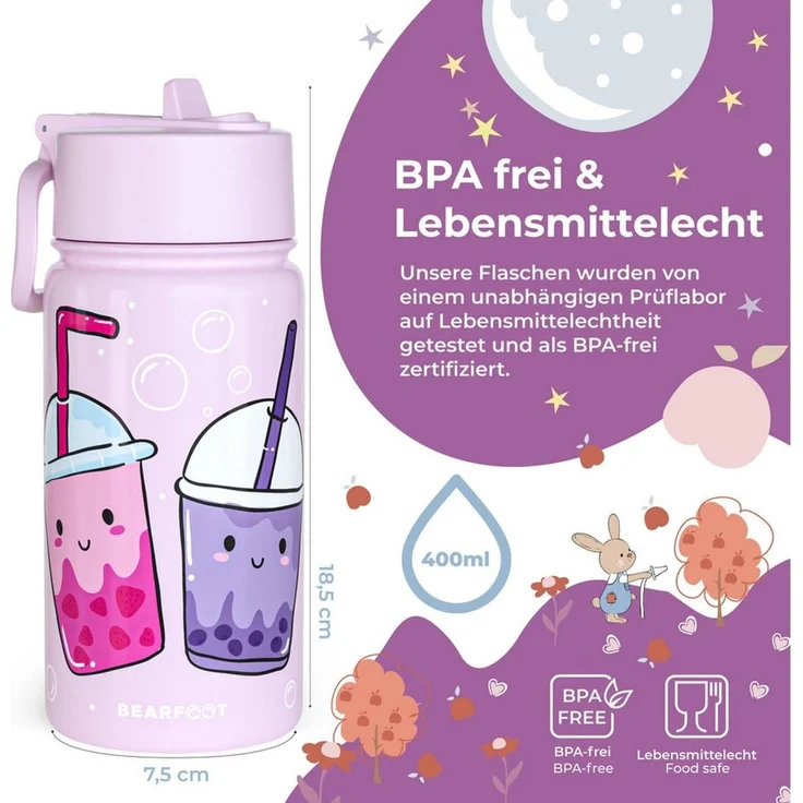 BEARFOOT Trinkflasche Thermo Kinder Trinkflasche Edelstahl - BubbleTea lila, Thermosflasche, auslaufsicher, Edelstahl, Kinderflasche, BPA-frei – Bild 2