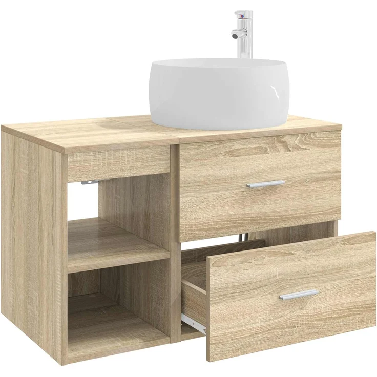 vidaXL Wandmontiertes Badezimmermöbel-Set 2 stk. Sonoma-Eiche 3403922 – Bild 4