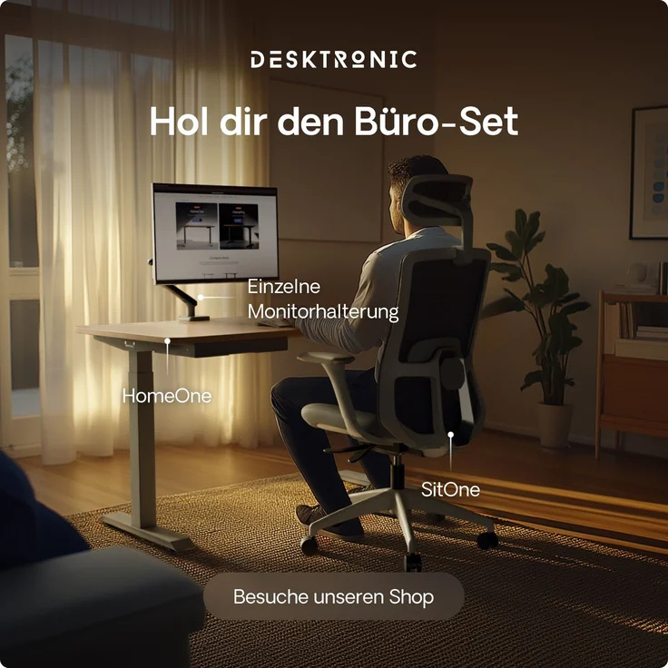 Desktronic HomeOne Elektrisch höhenverstellbarer Schreibtisch 120x60cm Grau/Eiche mit Memory-Funktion, Anti-Kollisions Technologie, USB-A und USB-C-Ladeanschlüssen – Bild 9