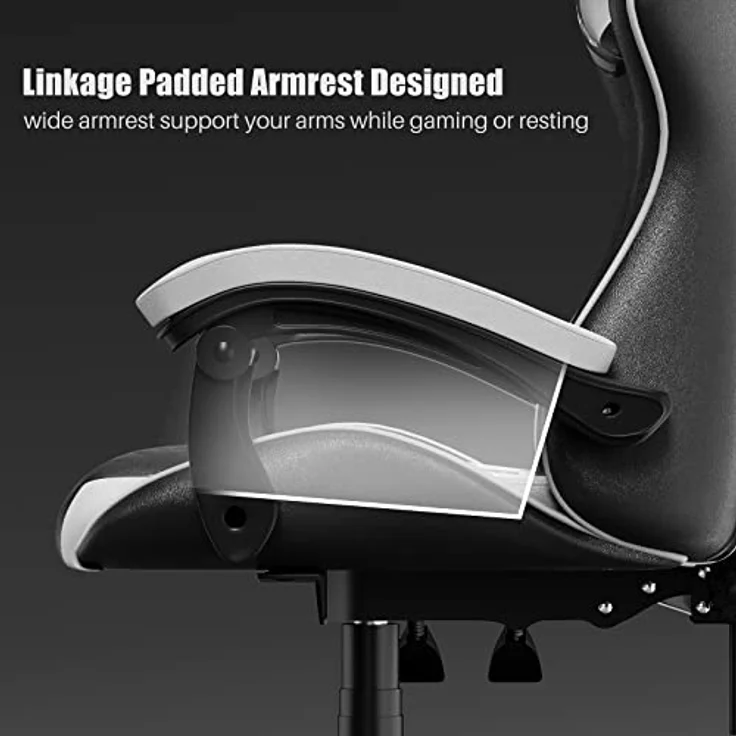 bigzzia Gaming Stuhl Ergonomisch Gaming Chair mit Lendenkissen und Kopfstütze, Gamer Stuhl Höhenverstellbar, Pc Stuhl für Erwachsene Mädchen Junge, Schwarz – Bild 7