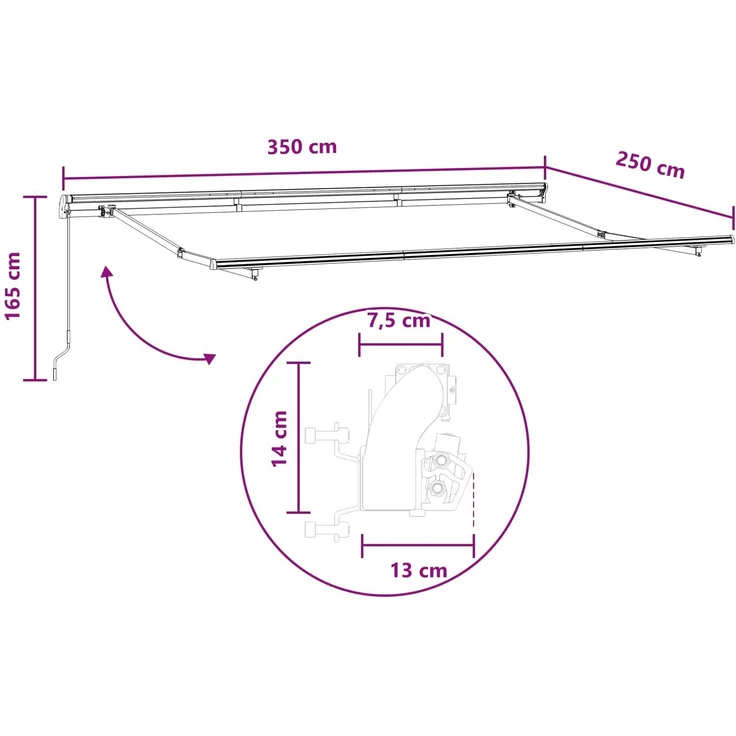 vidaXL Ausziehbare Markise Hellgrau und Weiß 350 x 250 cm 3425940 – Bild 7